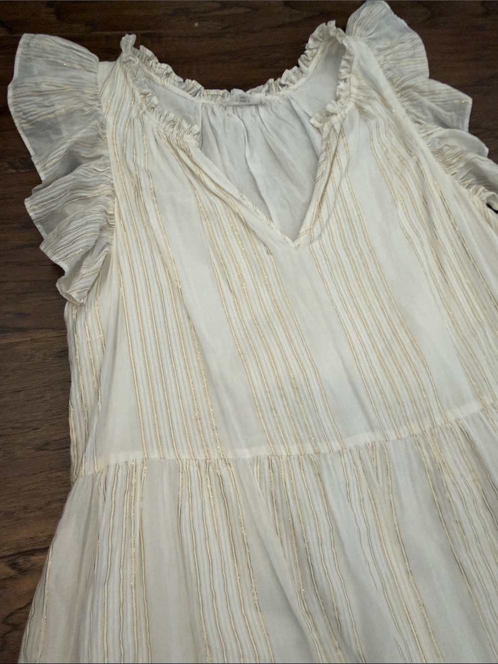 a loves a RomanticGauzy Boho L Metallic Gold Striped Tiered Mini Dress - Picture 5 of 10